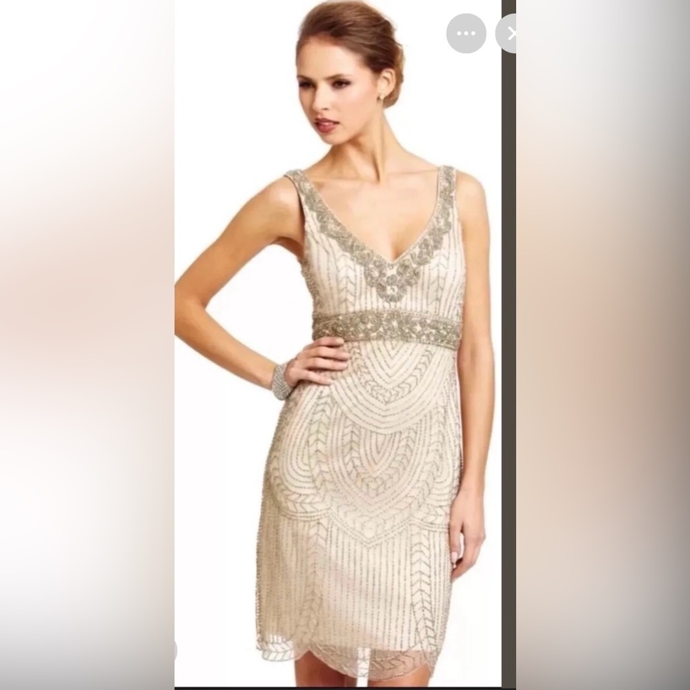 Sue Wong Tan and Gold Beaded Dress